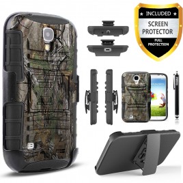 Samsung Galaxy S4 Case, Dual Layers [Combo Holster] Case And Built-In Kickstand Bundled with [Premium Screen Protector] Hybird Shockproof And Circlemalls Stylus Pen (Camo)